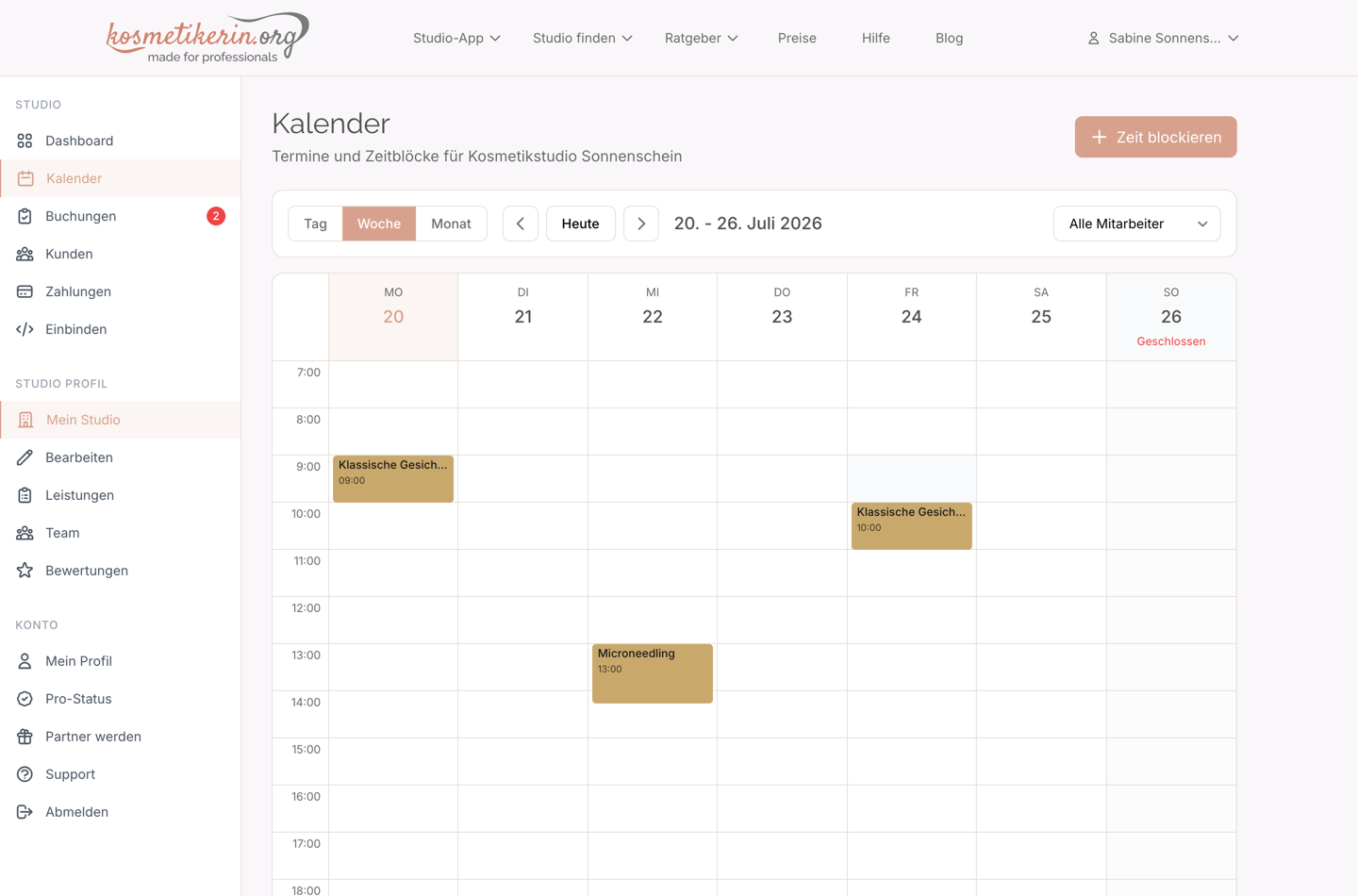 Kalender & Online-Buchungen