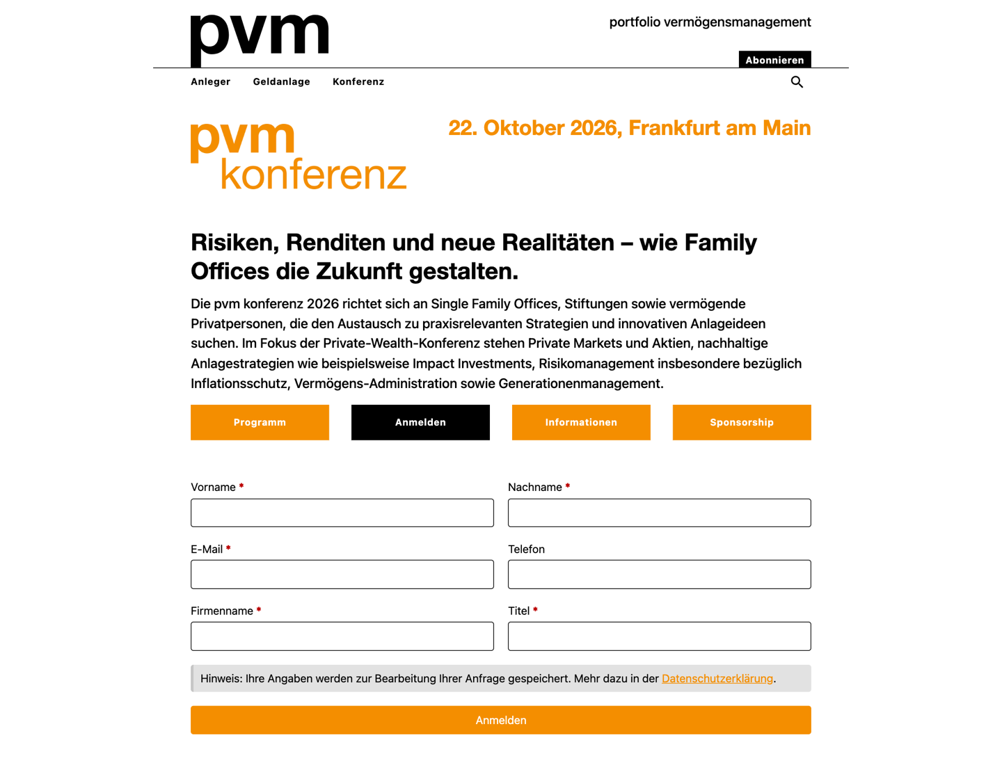 Registrierung & Formulare
